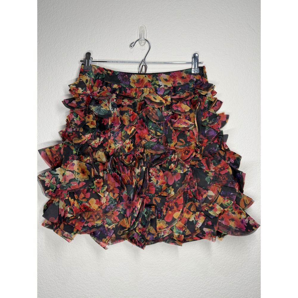 Anthropologie 3D Floral Ruffle Mini Skirt Multicolor Sz 4 Sm Whimsigoth Romantic - Picture 2 of 8